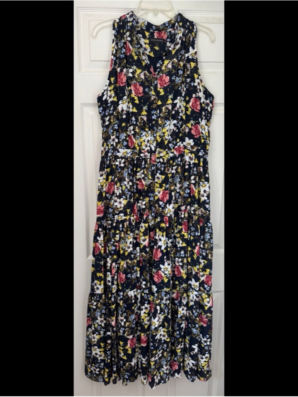 Banana Republic Navy Maxi Dress with Pink & Yellow Floral Print
